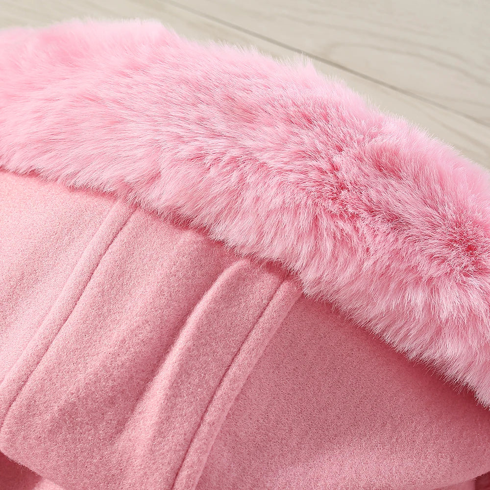 Casaco de inverno feminino novo, de veludo, com gorro, mangas compridas, laço na cintura e capuz. Combina perfeitamente com outros casacos de cor sólida.