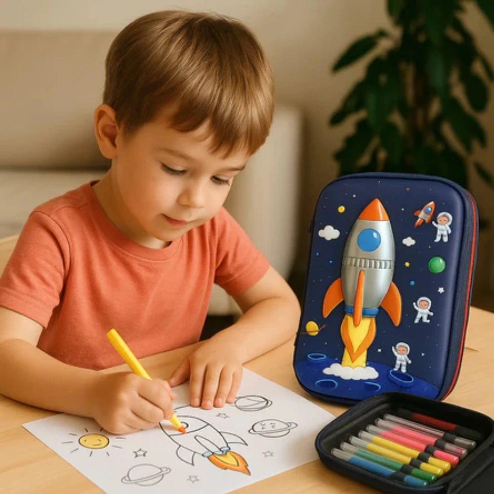 Estojo Escolar Infantil 3d Organizador 3 Divisórias Grande Estampa Com Alto Relevo