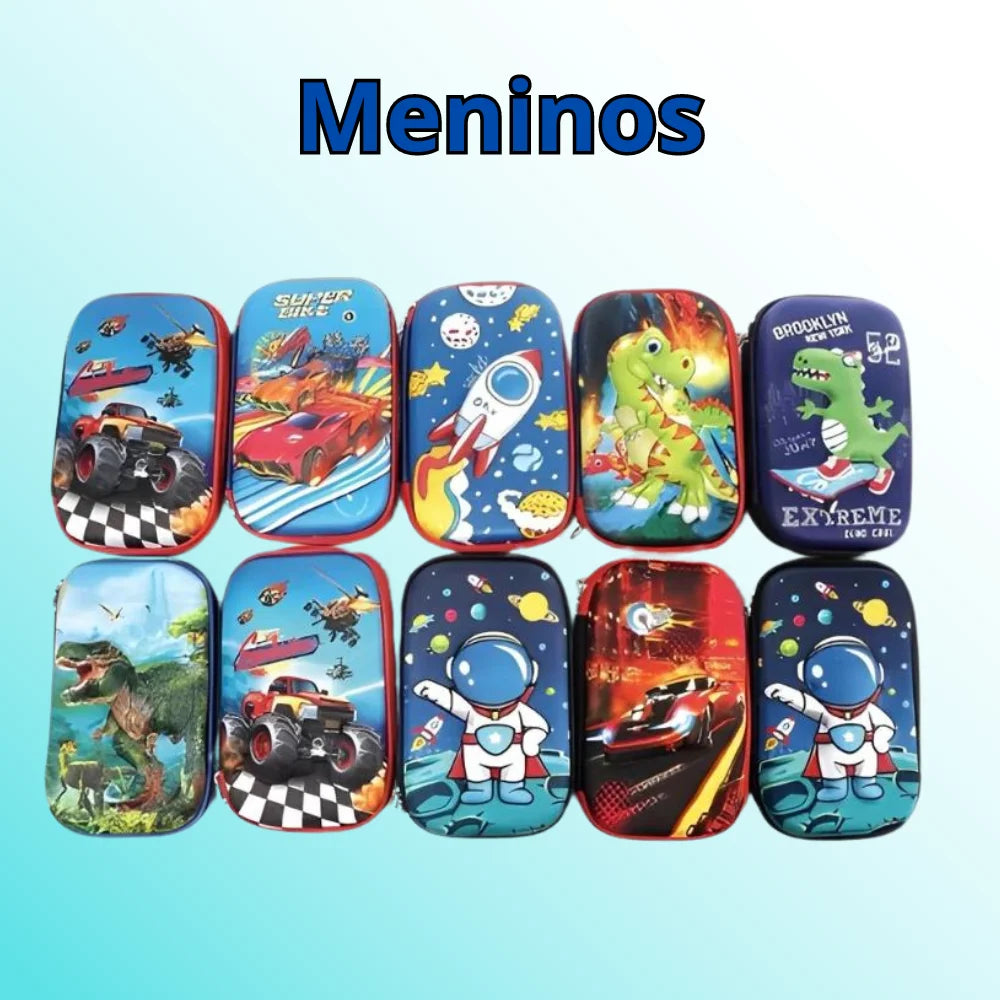 Estojo Escolar Infantil 3d Organizador 3 Divisórias Grande Estampa Com Alto Relevo