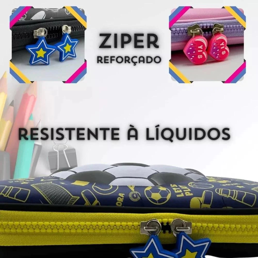 Estojo Escolar Infantil 3d Organizador 3 Divisórias Grande Estampa Com Alto Relevo