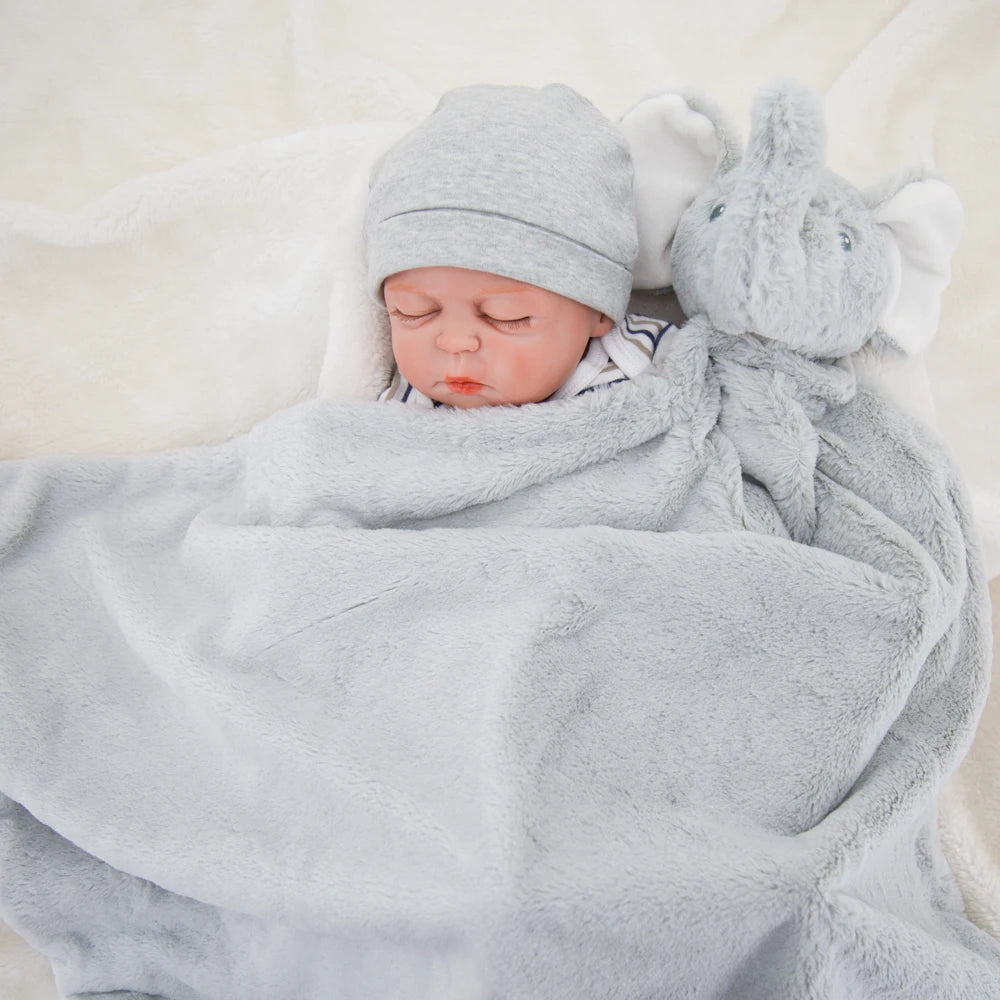 Cobertor de pelúcia para bebê, edredom para carrinho de bebê, lençol de inverno para recém-nascido, estampa de elefantes cinza, manta para envolver menino ou menina, cobertor infantil.