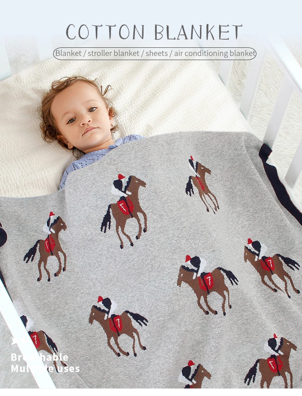Manta de bebê tricotada, fofa, com desenho animado, macia e quentinha, ideal para enrolar e tomar banho. Mede 100 x 80 cm e pode ser usada como cobertor ou manta para carrinho de bebê.