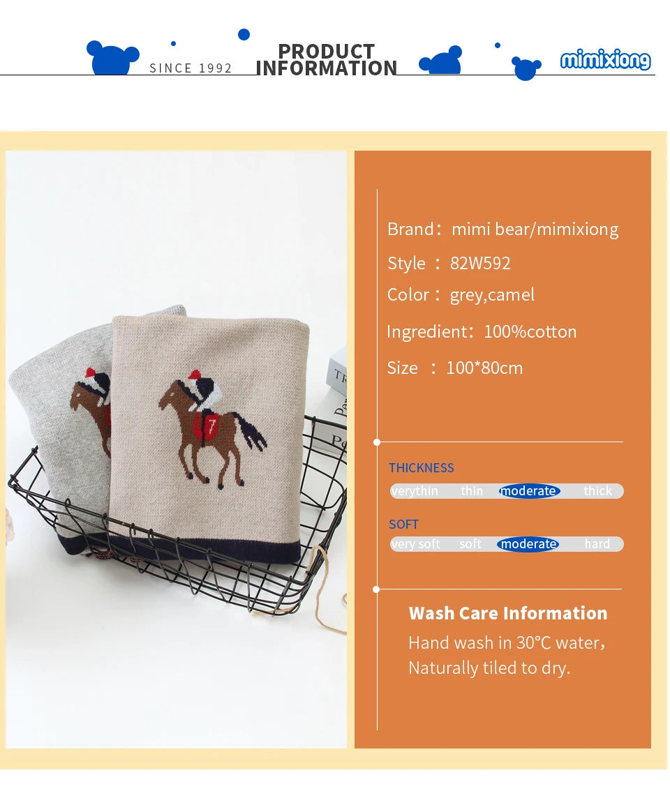 Manta de bebê tricotada, fofa, com desenho animado, macia e quentinha, ideal para enrolar e tomar banho. Mede 100 x 80 cm e pode ser usada como cobertor ou manta para carrinho de bebê.