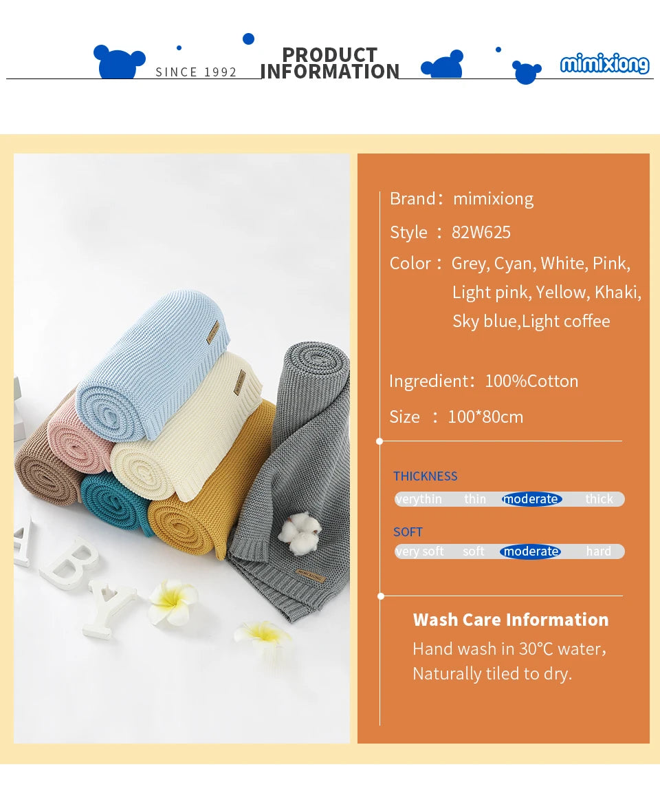 Manta para Bebê Super Macia, Envoltório para Recém-Nascido, 100*80cm, Cobertor de Tricô para Bebê e Criança, Ideal para Carrinho de Bebê, Berço e Cadeirinha de Carro