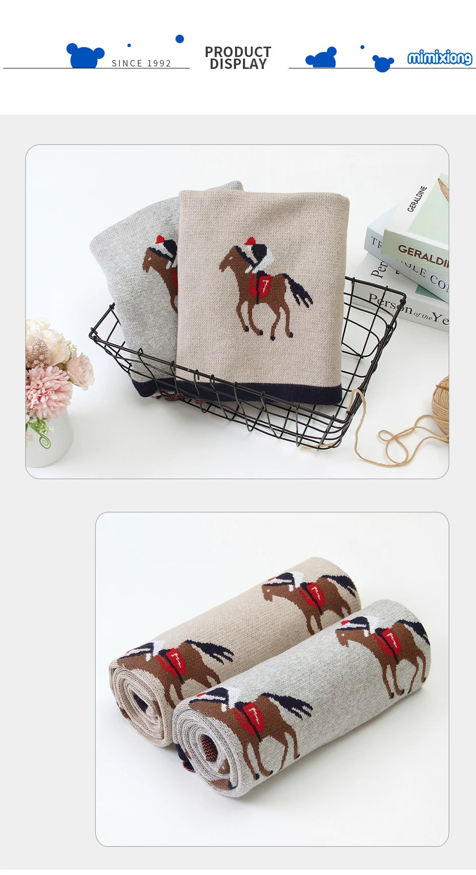 Manta de bebê tricotada, fofa, com desenho animado, macia e quentinha, ideal para enrolar e tomar banho. Mede 100 x 80 cm e pode ser usada como cobertor ou manta para carrinho de bebê.