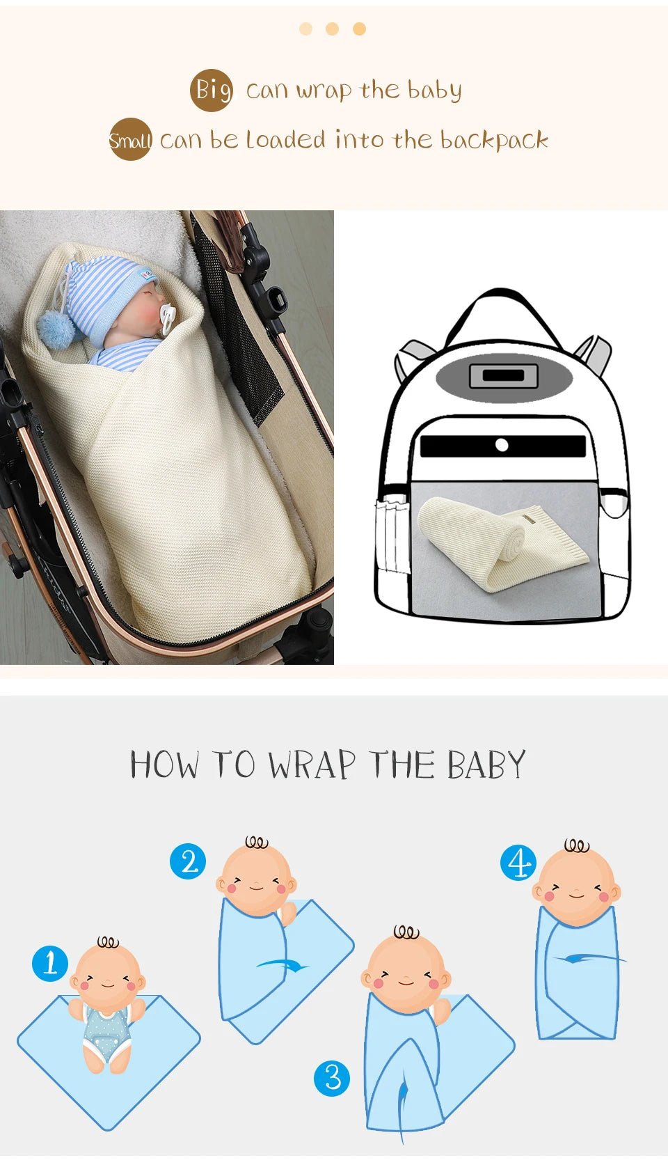 Manta para Bebê Super Macia, Envoltório para Recém-Nascido, 100*80cm, Cobertor de Tricô para Bebê e Criança, Ideal para Carrinho de Bebê, Berço e Cadeirinha de Carro