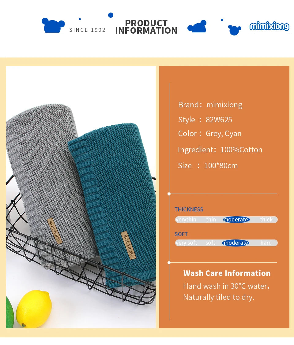 Manta para Bebê Super Macia, Envoltório para Recém-Nascido, 100*80cm, Cobertor de Tricô para Bebê e Criança, Ideal para Carrinho de Bebê, Berço e Cadeirinha de Carro