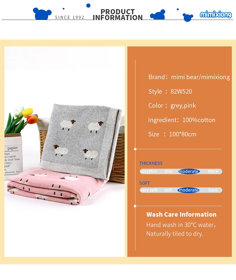 Mantas de Bebê Tricotadas para Recém-Nascidos, Envoltório para Carrinho de Bebê, Envoltório para Berço, Desenho Animado de Alpaca, Manta Infantil para Meninos e Meninas, Colchas Infantis