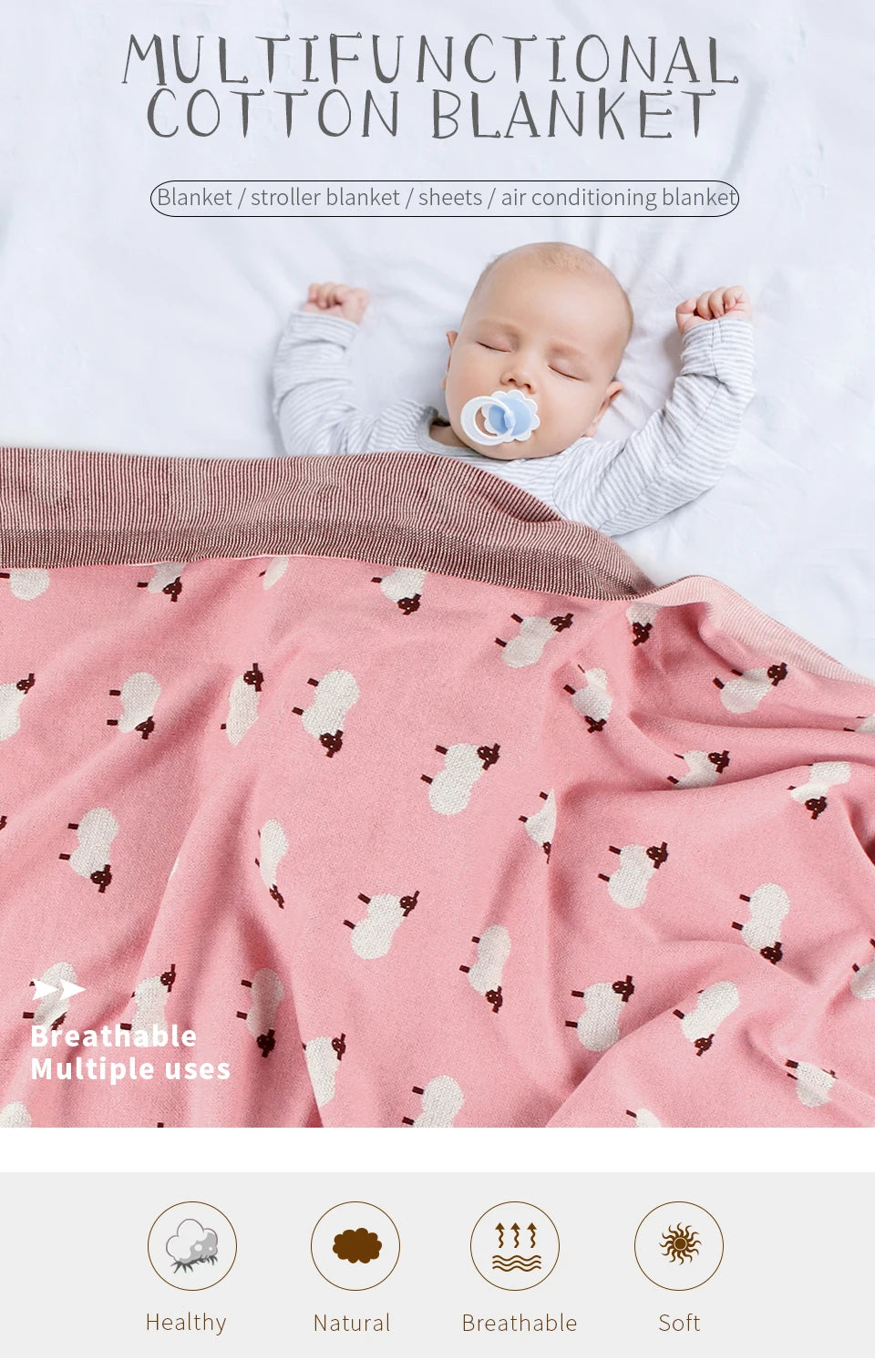 Mantas de Bebê Tricotadas para Recém-Nascidos, Envoltório para Carrinho de Bebê, Envoltório para Berço, Desenho Animado de Alpaca, Manta Infantil para Meninos e Meninas, Colchas Infantis