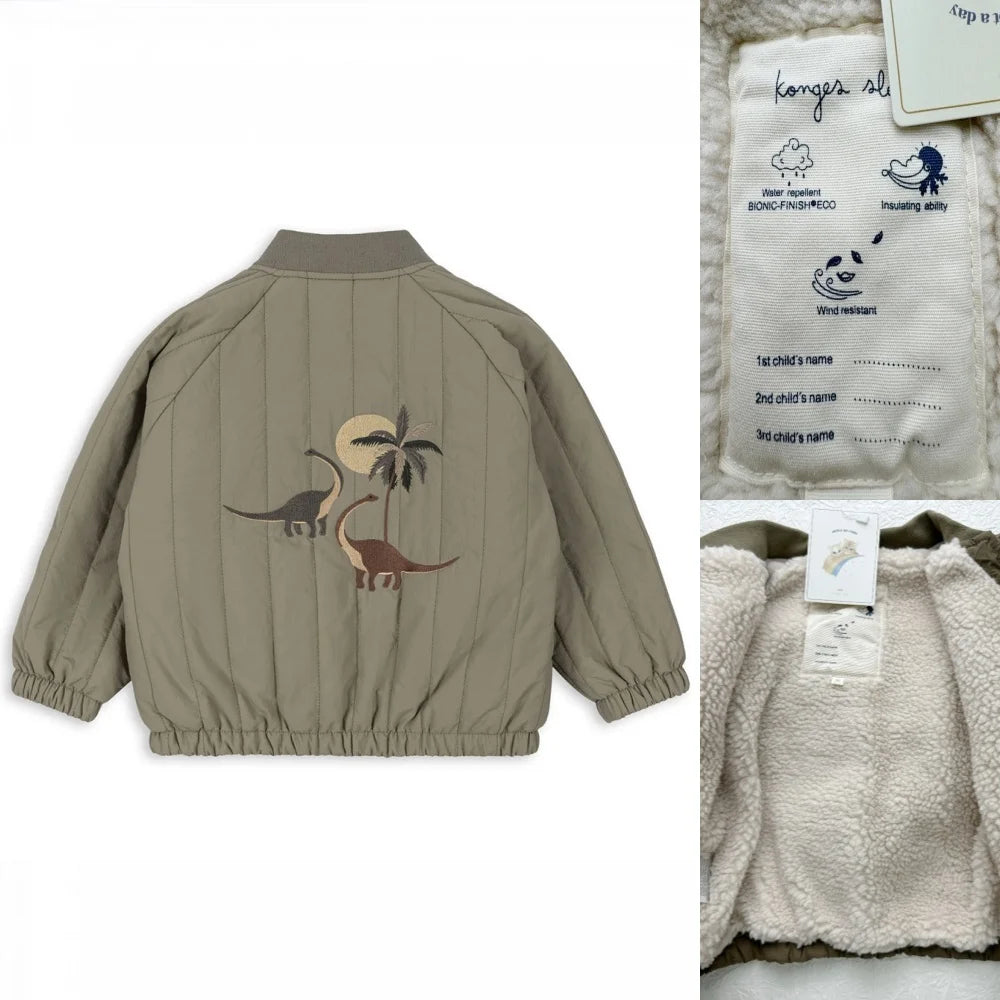 Jaquetas de inverno 2025 para bebês meninos, em lã de cordeiro com lantejoulas e desenhos animados. Roupas infantis para meninas, casaco corta-vento, estilo aviador, tamanhos de 1 a 9 anos.