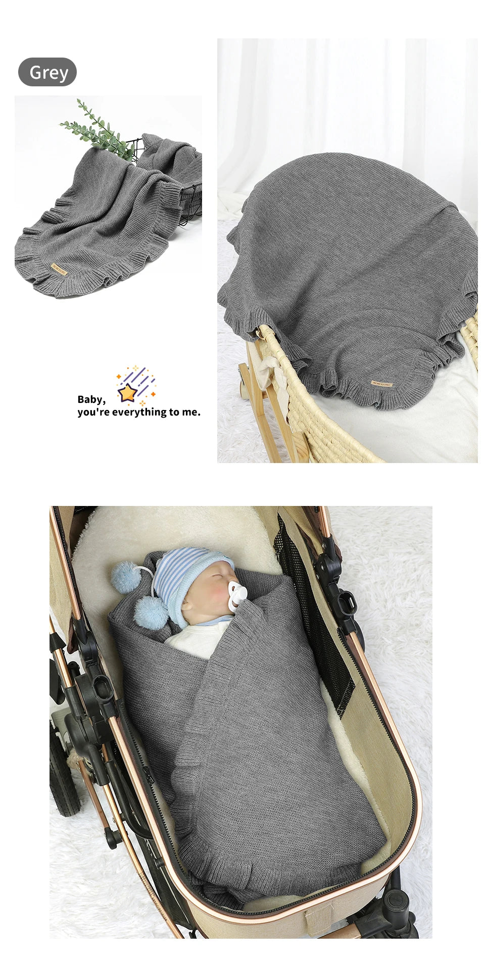 Manta para Bebê 90*70cm Tricotada Recém-Nascido Meninos Meninas Cores Sólidas Carrinho Envoltório Saco de Dormir Reversível Macio Edredom Infantil