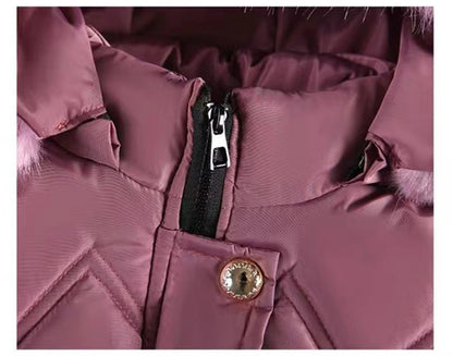 Casaco de inverno infantil para meninas de 4 a 10 anos, grosso e quentinho, com capuz, zíper e gola de pele sintética. Ideal para princesas.