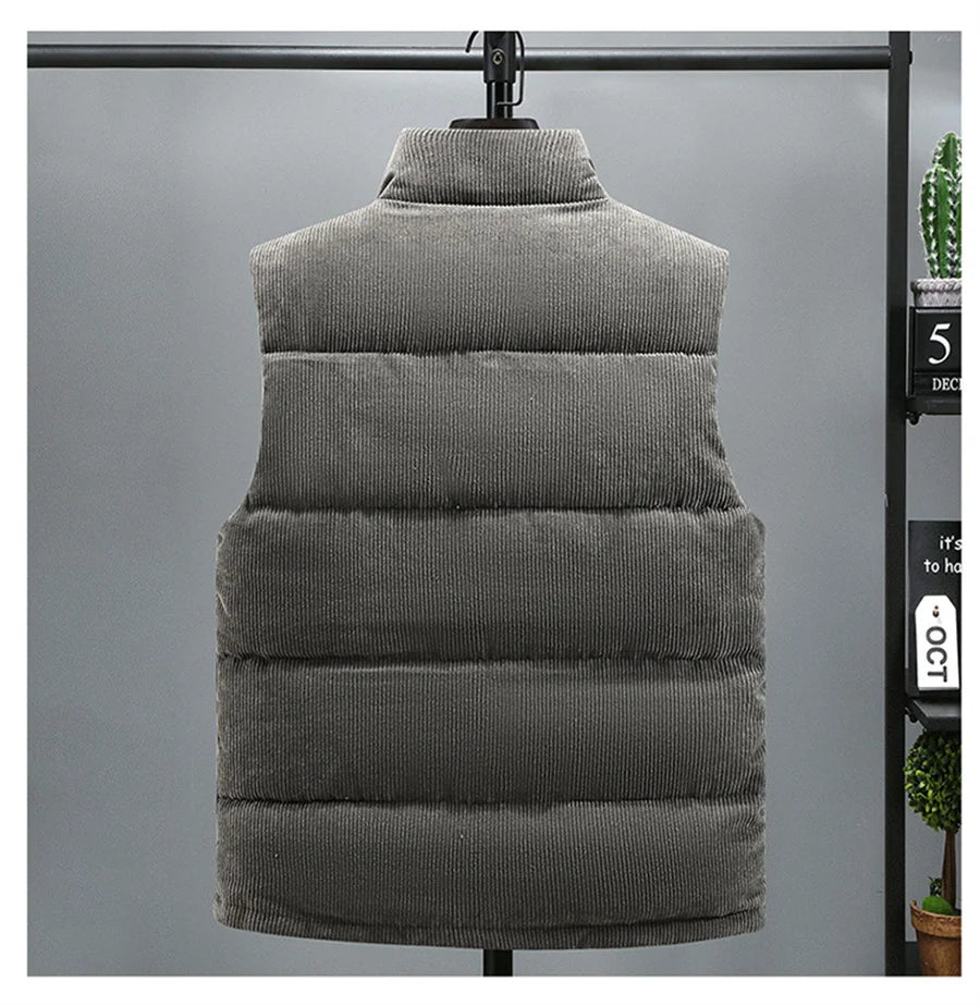 Colete masculino novo, modelo outono/inverno 2025, quente, sem mangas, com gola alta, acolchoado, em veludo cotelê, ideal para trabalho, tamanho 5XL.