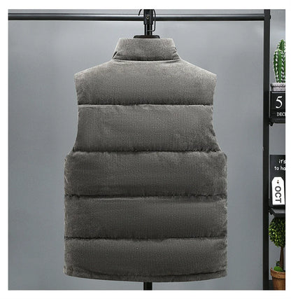 Colete masculino novo, modelo outono/inverno 2025, quente, sem mangas, com gola alta, acolchoado, em veludo cotelê, ideal para trabalho, tamanho 5XL.