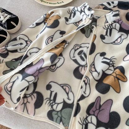 Casacos infantis de manga comprida com estampa de desenho animado para primavera e outono, modelos folgados e casuais para meninos e meninas.