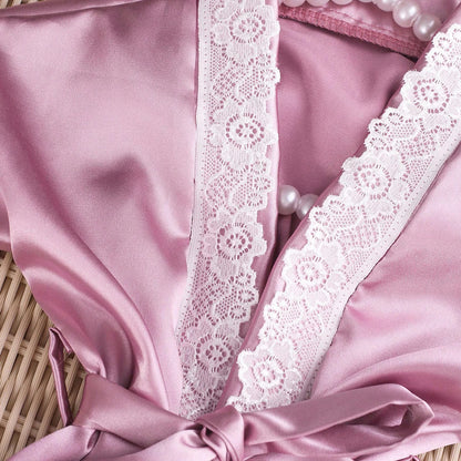 Conjunto de roupa para fotografia de recém-nascido Ylsteed, para menina de 1 mês (100 dias), composto por roupão de renda com laço, turbante, gorro e pantufas.