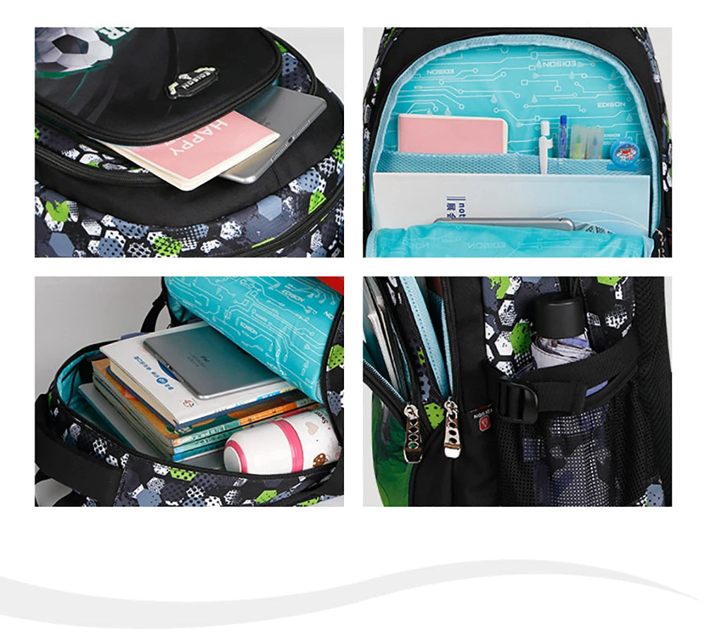 Mochila escolar infantil masculina com estampa de futebol, mochila recortada estilo anime, bolsa de viagem com estampa de futebol, mochila escolar para adolescentes.