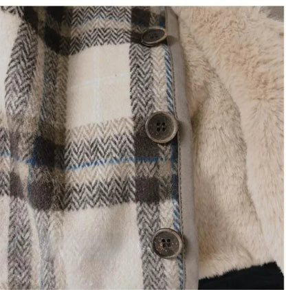 Casaco infantil de lã xadrez, estilo coreano, para outono e inverno. Novos casacos para meninos e meninas, folgados e acolchoados em algodão.