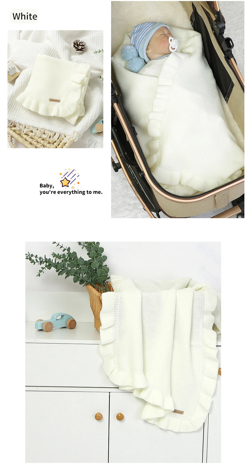 Manta para Bebê 90*70cm Tricotada Recém-Nascido Meninos Meninas Cores Sólidas Carrinho Envoltório Saco de Dormir Reversível Macio Edredom Infantil