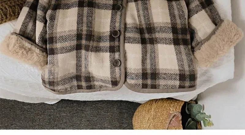 Casaco infantil de lã xadrez, estilo coreano, para outono e inverno. Novos casacos para meninos e meninas, folgados e acolchoados em algodão.
