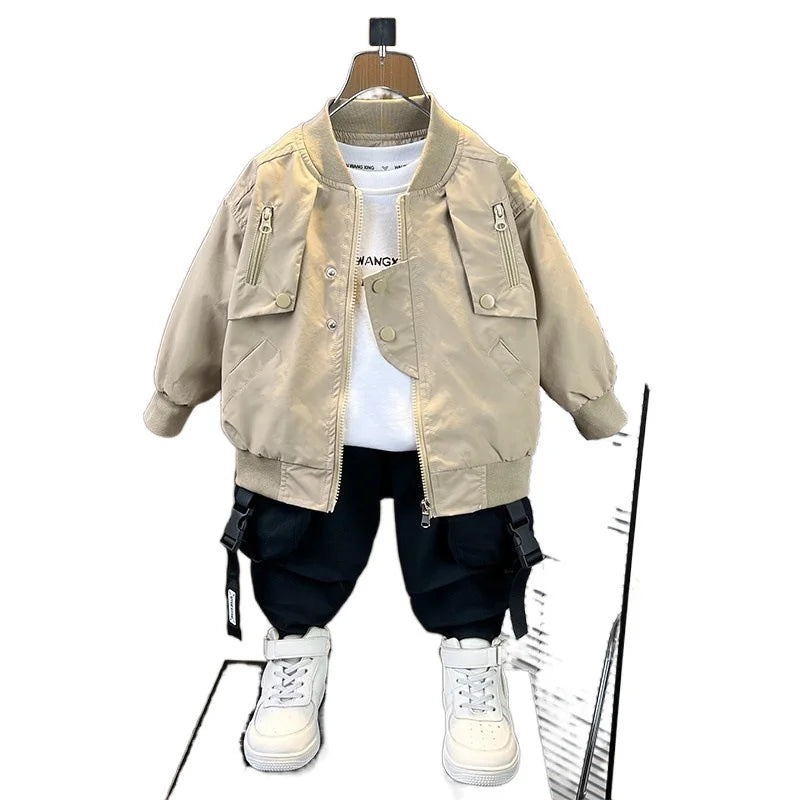 Jaquetas de beisebol para meninos, roupas infantis, primavera/outono, casacos com zíper para crianças grandes, cor sólida, corta-vento, agasalho para crianças de 2 a 10 anos.