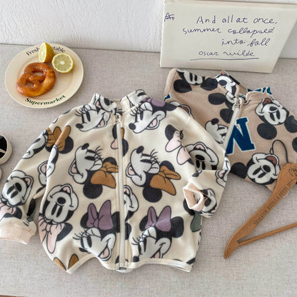 Casacos infantis de manga comprida com estampa de desenho animado para primavera e outono, modelos folgados e casuais para meninos e meninas.