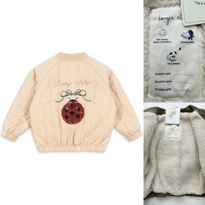 Jaquetas de inverno 2025 para bebês meninos, em lã de cordeiro com lantejoulas e desenhos animados. Roupas infantis para meninas, casaco corta-vento, estilo aviador, tamanhos de 1 a 9 anos.