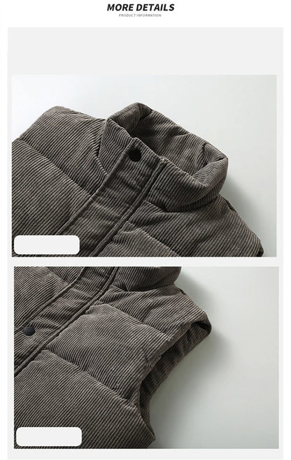 Colete masculino novo, modelo outono/inverno 2025, quente, sem mangas, com gola alta, acolchoado, em veludo cotelê, ideal para trabalho, tamanho 5XL.