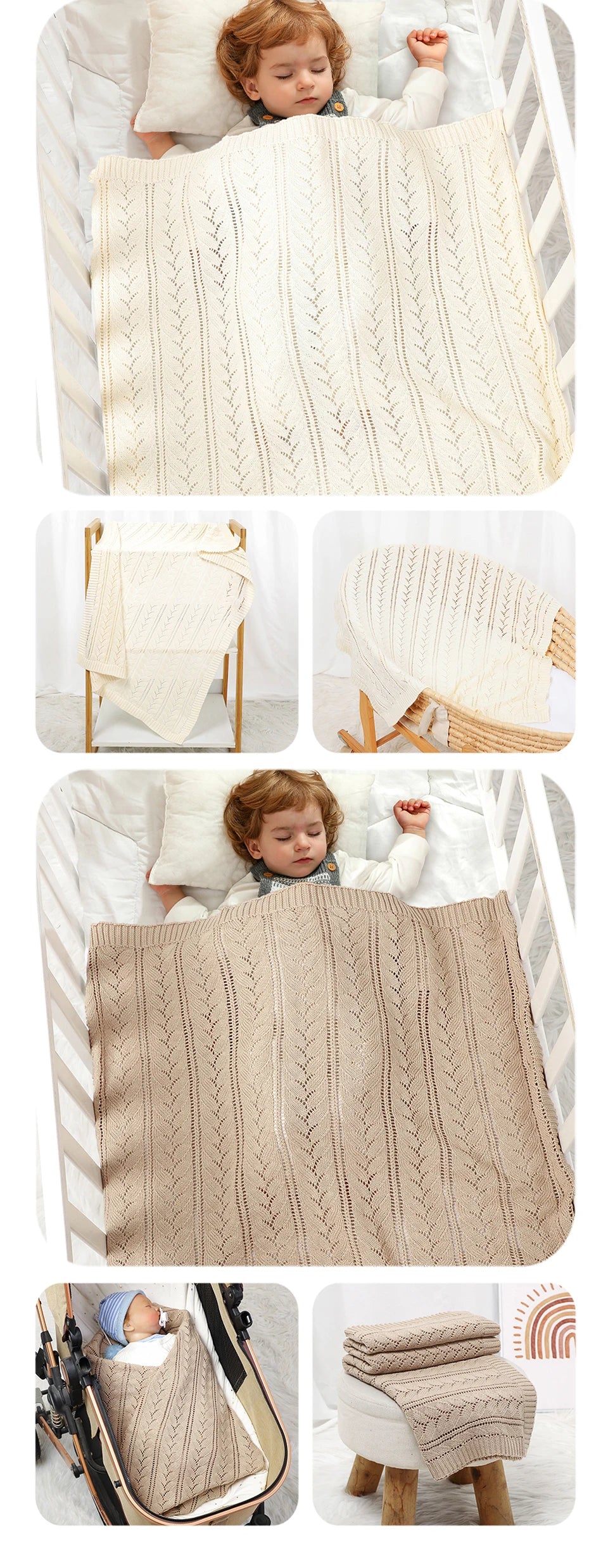 Mantas de algodão para bebês recém-nascidos, 90*70cm, tricotadas, neutras, para dormir, para meninos e meninas, para berço e soneca.