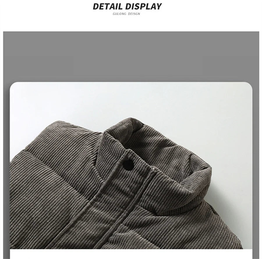 Colete masculino novo, modelo outono/inverno 2025, quente, sem mangas, com gola alta, acolchoado, em veludo cotelê, ideal para trabalho, tamanho 5XL.