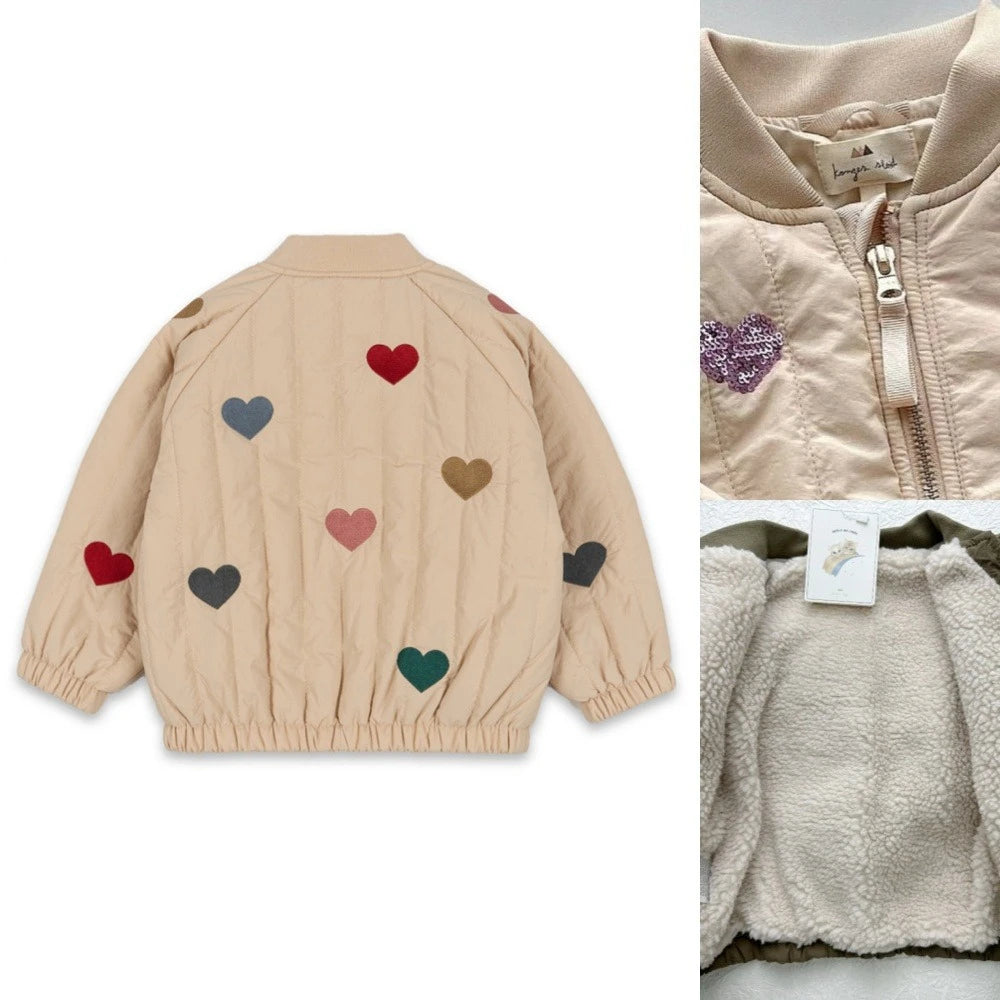 Jaquetas de inverno 2025 para bebês meninos, em lã de cordeiro com lantejoulas e desenhos animados. Roupas infantis para meninas, casaco corta-vento, estilo aviador, tamanhos de 1 a 9 anos.