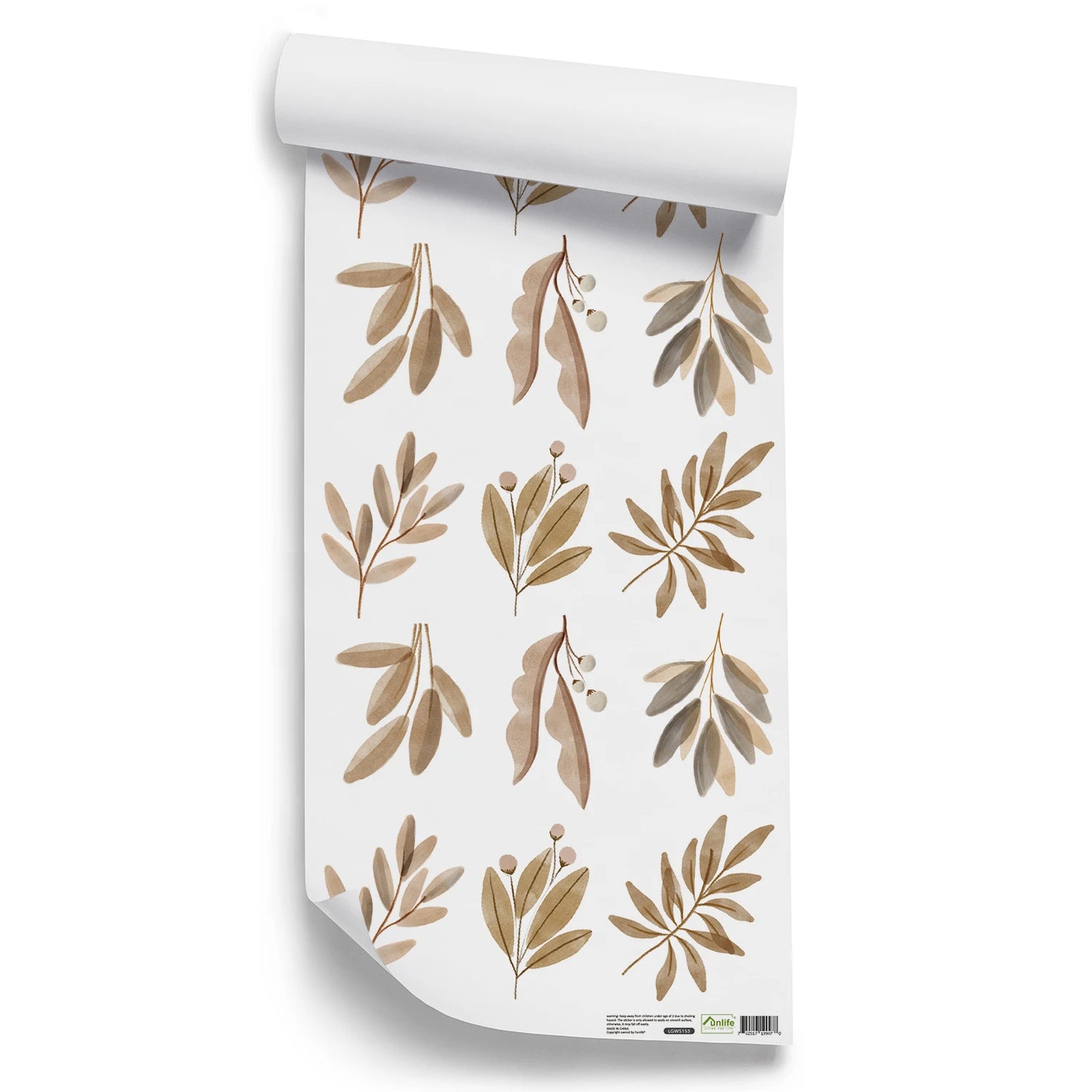 Adesivos de parede com folhas em tons terrosos boho para decoração de quarto infantil, sala de estar, vinil decorativo, adesivos infantis.