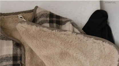 Casaco infantil de lã xadrez, estilo coreano, para outono e inverno. Novos casacos para meninos e meninas, folgados e acolchoados em algodão.