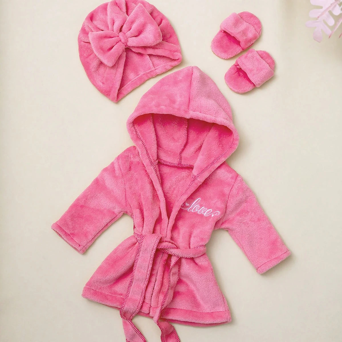 Roupão de banho Ylsteed para fotografia de recém-nascidos com turbante e pantufas, bordado "Love", pijama para bebê menina, roupa para ensaio fotográfico infantil.