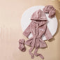Roupão de banho Ylsteed para fotografia de recém-nascidos com turbante e pantufas, bordado "Love", pijama para bebê menina, roupa para ensaio fotográfico infantil.