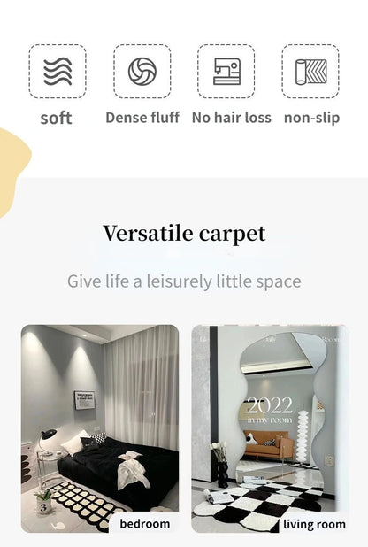 Tapetes de cashmere para decoração de quarto, tapete de cabeceira listrado Maison, tapete felpudo para sala de estar, tapete denso, tapete infantil.