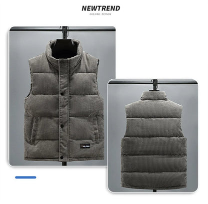 Colete masculino novo, modelo outono/inverno 2025, quente, sem mangas, com gola alta, acolchoado, em veludo cotelê, ideal para trabalho, tamanho 5XL.