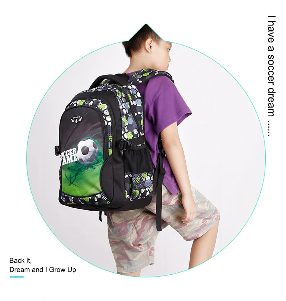 Mochila escolar infantil masculina com estampa de futebol, mochila recortada estilo anime, bolsa de viagem com estampa de futebol, mochila escolar para adolescentes.