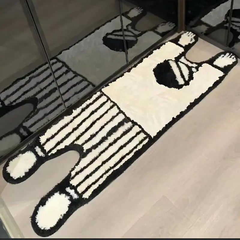 Tapetes de cashmere para decoração de quarto, tapete de cabeceira listrado Maison, tapete felpudo para sala de estar, tapete denso, tapete infantil.