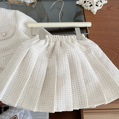 Conjunto de primavera para meninas, com casaco de manga comprida estilo princesa e saia, moda coreana, conjunto de duas peças para meninas de 2 a 7 anos.