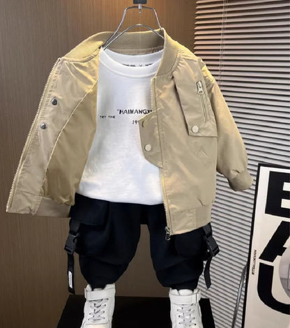 Jaquetas de beisebol para meninos, roupas infantis, primavera/outono, casacos com zíper para crianças grandes, cor sólida, corta-vento, agasalho para crianças de 2 a 10 anos.