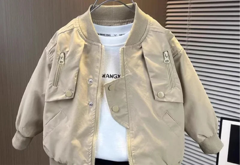 Jaquetas de beisebol para meninos, roupas infantis, primavera/outono, casacos com zíper para crianças grandes, cor sólida, corta-vento, agasalho para crianças de 2 a 10 anos.