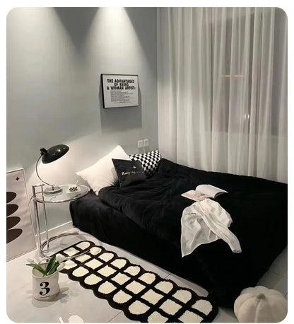 Tapetes de cashmere para decoração de quarto, tapete de cabeceira listrado Maison, tapete felpudo para sala de estar, tapete denso, tapete infantil.