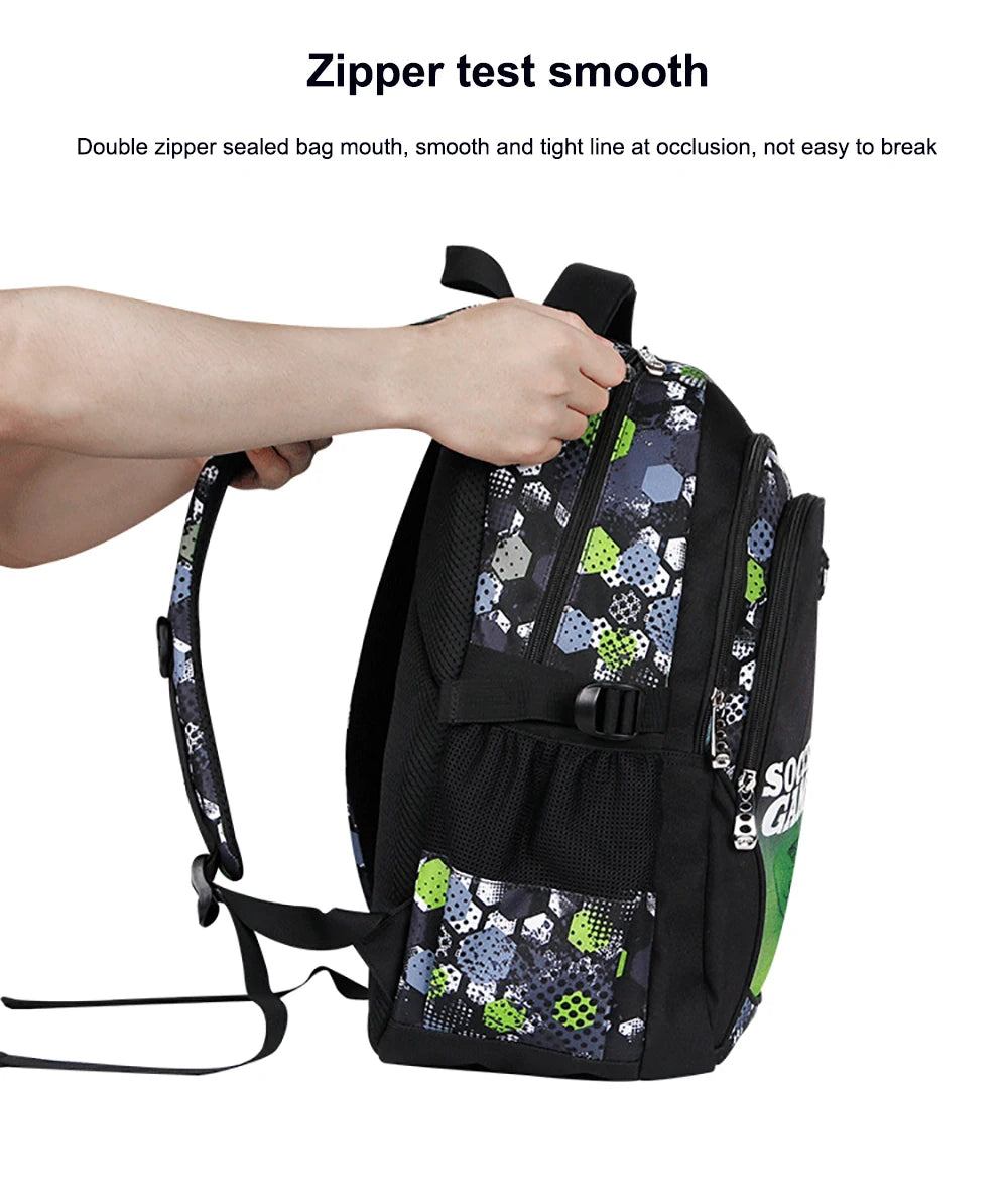 Mochila escolar infantil masculina com estampa de futebol, mochila recortada estilo anime, bolsa de viagem com estampa de futebol, mochila escolar para adolescentes.
