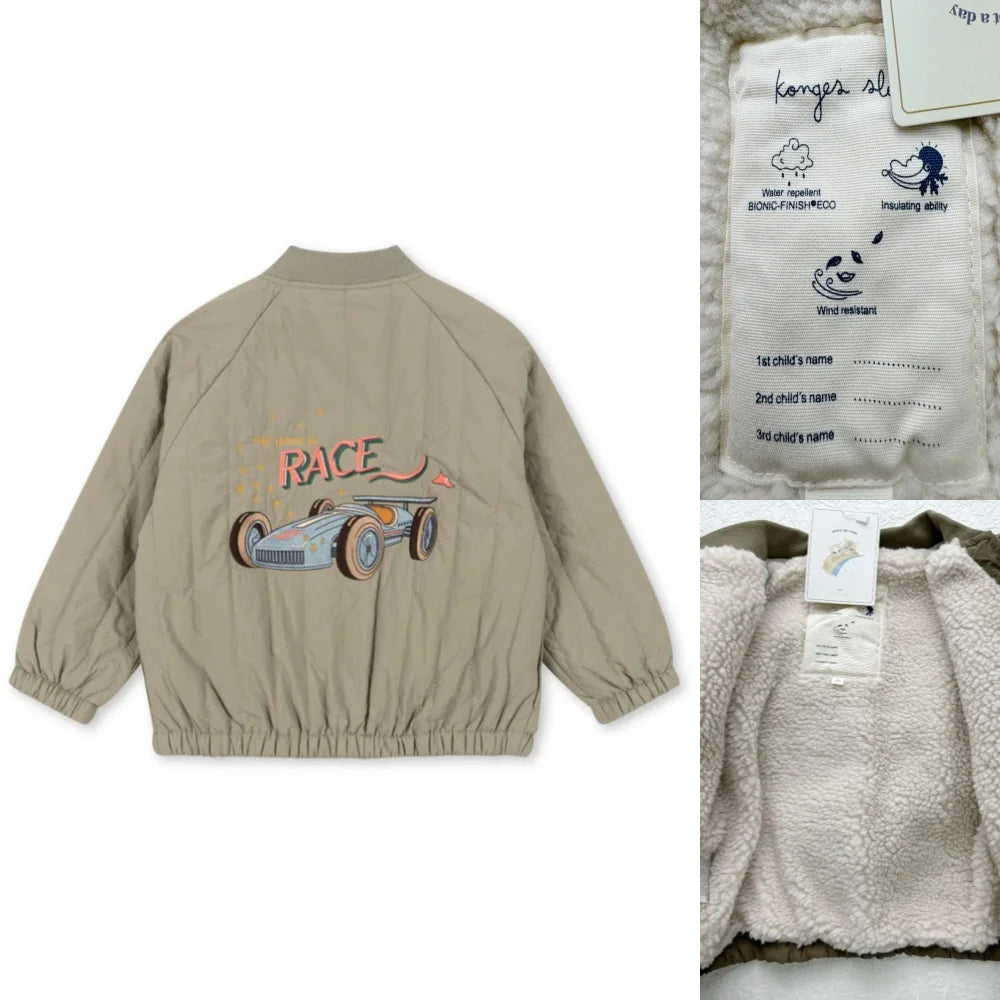 Jaquetas de inverno 2025 para bebês meninos, em lã de cordeiro com lantejoulas e desenhos animados. Roupas infantis para meninas, casaco corta-vento, estilo aviador, tamanhos de 1 a 9 anos.