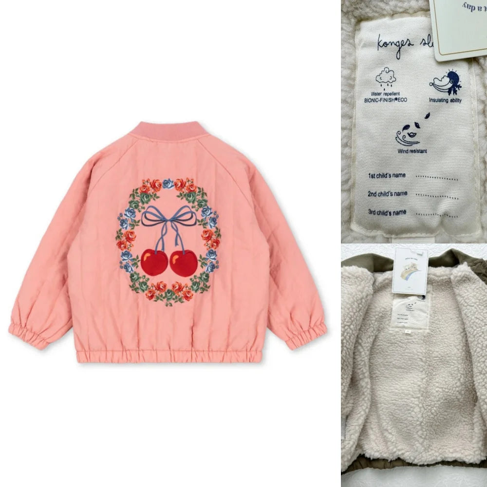 Jaquetas de inverno 2025 para bebês meninos, em lã de cordeiro com lantejoulas e desenhos animados. Roupas infantis para meninas, casaco corta-vento, estilo aviador, tamanhos de 1 a 9 anos.