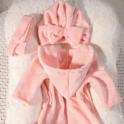 Roupão de banho Ylsteed para fotografia de recém-nascidos com turbante e pantufas, bordado "Love", pijama para bebê menina, roupa para ensaio fotográfico infantil.