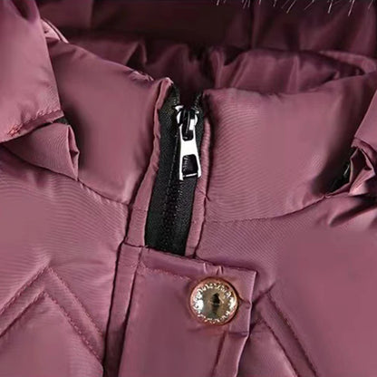 Casaco de inverno infantil para meninas de 4 a 10 anos, grosso e quentinho, com capuz, zíper e gola de pele sintética. Ideal para princesas.