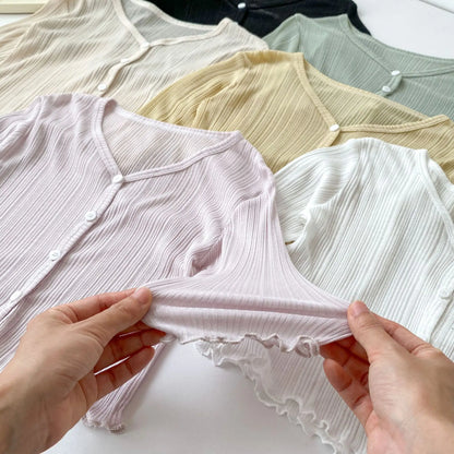 Casaco infantil de verão para meninas, com proteção solar, cor sólida, leve e fino, respirável, com abas laterais.