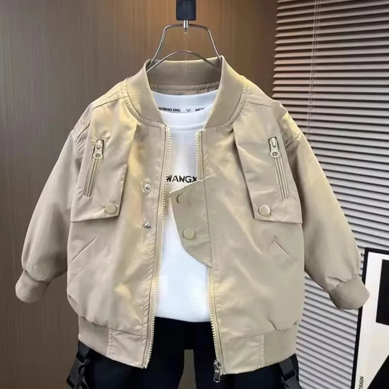 Jaquetas de beisebol para meninos, roupas infantis, primavera/outono, casacos com zíper para crianças grandes, cor sólida, corta-vento, agasalho para crianças de 2 a 10 anos.